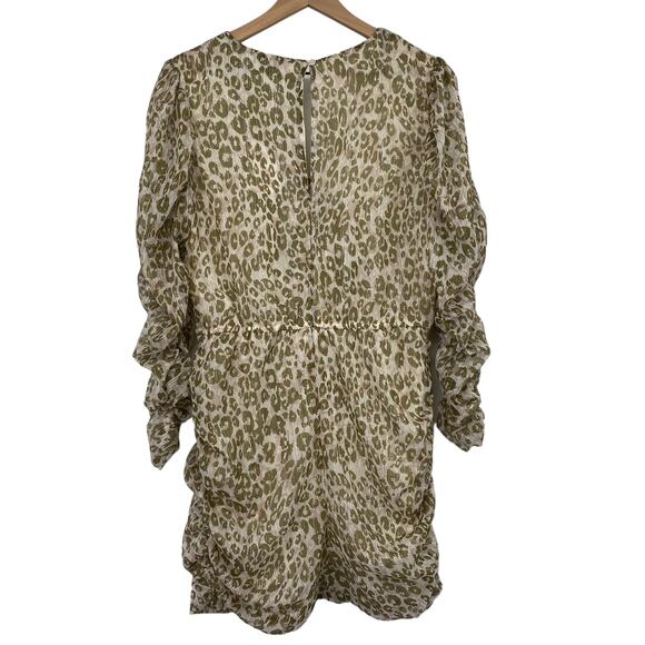 Walter Baker Deena Dress Surplice Faux Wrap Cream Tan Leopard Print NEW Womens L - Picture 6 of 11